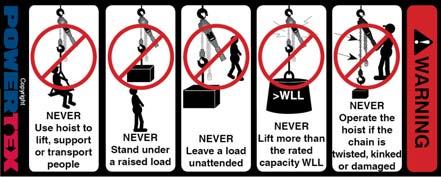 important situations, in which you must pay special attention, when using POWERTEX Chain Blocks and Lever Hoists.
