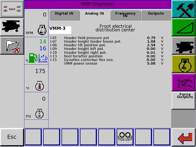 Level the header and set it firmly on to the ground in the working position. B. Navigate to the VMM3 Analog Inputs Screen C.