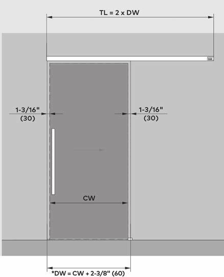 Formulas Single Door Wall Mount (XL, L, M) DW = CW + 2-3/8" (60)* Single Door Ceiling Mount (XL, L, M) DW = CW +