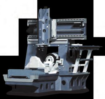 The dividing, swivelling table disposes of cooled torque drives and is integrated into the machine concept in longitudinal direction; this makes the swivel axis rotate