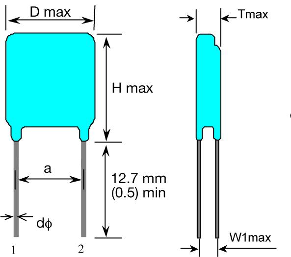 Thermal Link Configuration and Dimensions (continued) 25mm (Rectangular Type) 2-Leaded Unit: mm (inch) Varistor Type T max 25mm (Rectangular Type) W1 max. 181K 10.2 (0.40) 5.3 (0.21) 201K 10.4 (0.