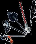 Attachments include: Edger, Blower, Pole Saw and Hedge Trimmer.
