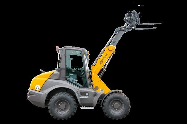 PERFORMANCE LIFTING FORCE AND WORKING RANGE LIFTING FORCE On demanding job sites, your Mecalac loader achieves, if equipped with loading forks, safely and efficiently, a maximum lifting height of 4.