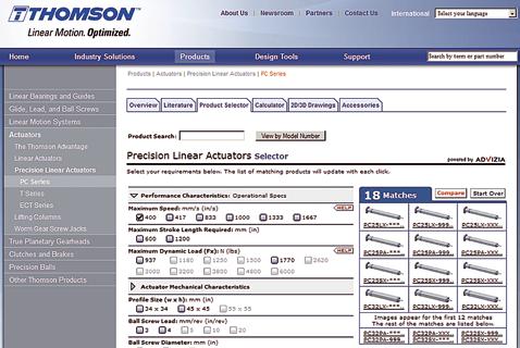 PC-Series Precision Linear Actuators Online Sizing, Selection and Design Tools Thomson offer a wide variety of online
