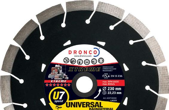 DIAMOND CUTTING DISCS U7 speed xtreme Dry and wet cutting The special, geometrically arranged diamonds within the segments of the ultra fast and indestructible, laser welded all-round blade guarantee