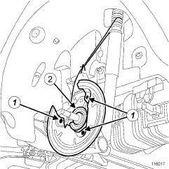 REAR AXLE COMPONENTS Rear stub axle carrier: Removal - Refitting 33A DISC BRAKE Equipment required II - OPERATION FOR REMOVAL OF PART component jack Tightening torquesm stub axle carrier mounting