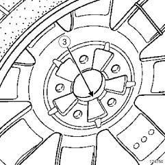 124750 a Coat the wheel rim mating face (3) with COPPER ANTI-SEIZE AGENT (see Vehicle: Parts and consumables for the repair) (04B, Consumables - Products).