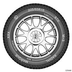 WHEELS AND TYRES Tyres: Identification 35A Example of a tyre identification mark: 205/65 R 15 91 V.