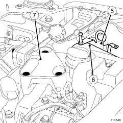 MECHANICAL COMPONENT CONTROLS Brake servo: Removal - Refitting 37A K9K, and RIGHT-HAND DRIVE 114648 - the lifting eye bolt, - the lifting eye (5), - the EGR tube bolt, - the EGR tube (6), - the