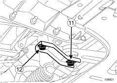 the radiator cross member, - the lower ball joint stud (10). 112864 108831 a Remove the bolt (11) from the engine tie-bar on the gearbox.