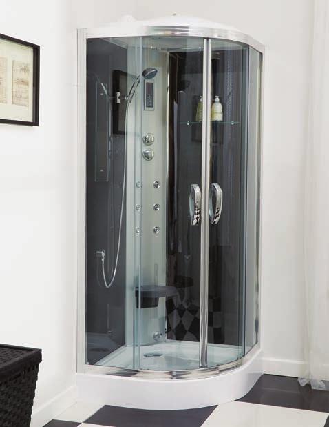 8254 H 2110 W 900 P 900 mm 900 Quadrant Steam Shower Cabin 900 Quadrant Steam Shower Cabin including overhead shower shower handset with hose thermostatic valve enclosed in a 2150 x 900 x 900 cabin.