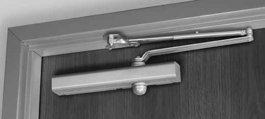 The entire door closer and arm assembly project from the frame, similar to the regular arm application, where matters of appearance and malicious abuse can be of