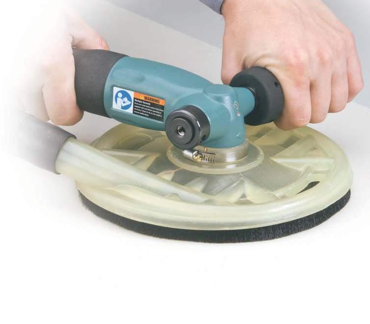 7" Dia. Disc Sander 1.3 hp, Right Angle Disc Sander Unique Vacuum Shroud Captures Contaminants For use on non-metallic surfaces such as Carbon Fiber, Composites, Fiberglass, Turbine Blades, more.