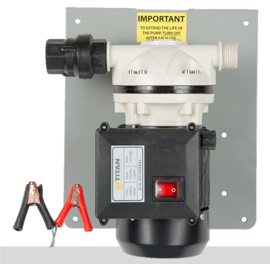 TD12V Features & Benefits Reliable performance and quiet operation Self priming Light weight & portable Polypropylene housing Reliable EPDM diaphragm Viton check valve Flow rate 6-8 GPM 12 Volt, 1/3