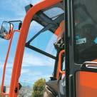 On some sites, antivandalism is important. Kubota provides the window guard mounting points around the front window as a standard feature.