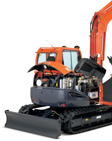 And thanks to its breakthrough bonnet design and layout, it s easier than ever to access Kubota s advanced components for routine maintenance you have a clear, unfettered view of the excavator s