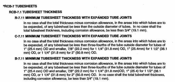Tubesheet Actual Tubesheet thickness should be calculated using ASME