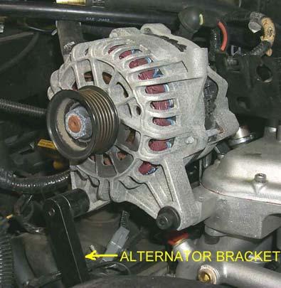 Figure 45 45. Install the alternator as shown in its new location. Use supplied bolt to attach alternator to boss on front of Allen intake manifold.