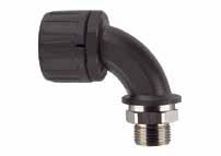 HelaGuard Non-Metallic Fittings 90 Degree Elbow Brass Swivel External Metric Thread Fittings HG-90M & HGL-90M Series Elbow fitting features a snap-on design and a nickel-plated brass metric thread