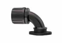 HelaGuard Non-Metallic Fittings 90 Degree Elbow Swivel Flange Fittings HG-90FL & HGL-90FL Series Elbow fitting with flange features a snap-on design that provides a quick, secure connection.