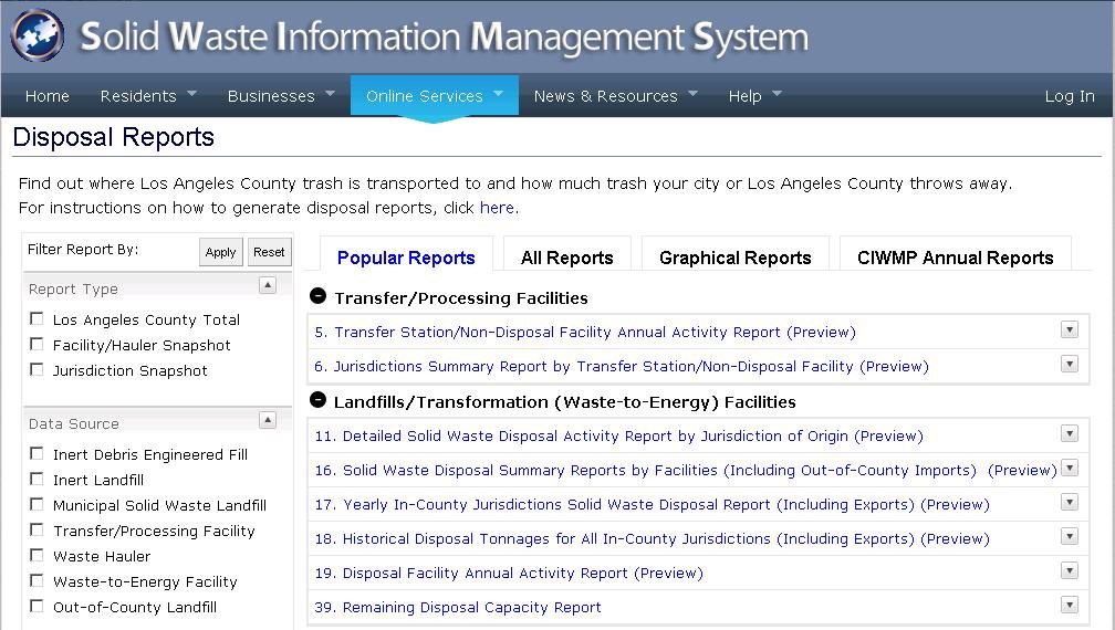ONLINE SERVICES: GENERATE REPORT SWIMS can generate a number of different reports.