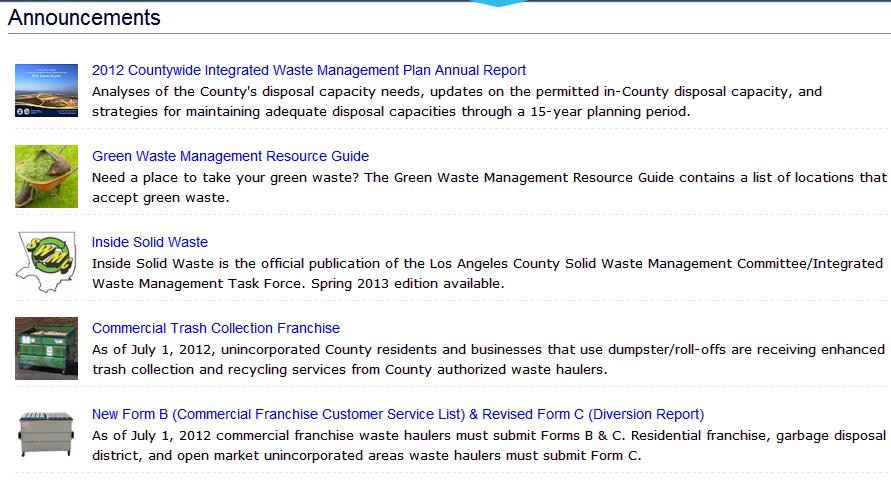 We will go over ANNOUNCEMENTS where you will find resources and updates regarding solid waste