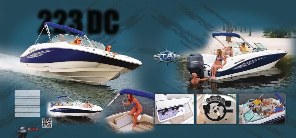 223 DC PEC Length 22 7 Beam 102 Transom Height 25 Approximate Draft 16 Maximum HP 225 HP Approximate Weight 2873