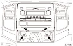 USING A SCREWDRIVER, DISENGAGE THE 4 CLIPS AND REMOVE THE AIR CONDITIONER CONTROL ASSEMBLY. TAPE UP THE SCREWDRIVER TIP BEFORE USE. DISCONNECT THE 2 CONNECTORS.