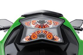 Sharp front fender design features holes cut into the sides, contributing to the aggressive image. Elegantly sculpted mirror stays position the mirrors for excellent rearward visibility.