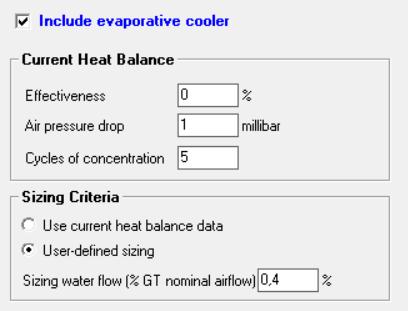 Design in GTP: Evaporative Cooler - Efectiveness - Air Pressure Drop - Cycles of Concentration - Sizing Criteria - Use current HB