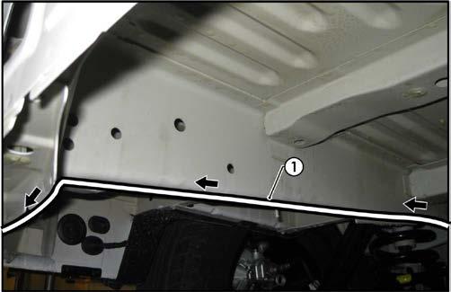 19. Continue to route the body harness (1) along the LHS chassis rail, towards the rear of the vehicle. 20.