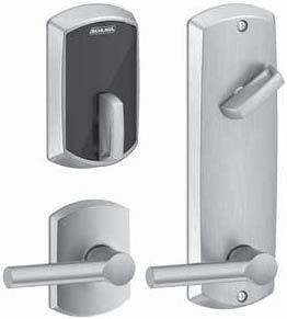 Schlage Control Smart Interconnect Locks FE410 with Greenwich trim with Broadway Lever STANDARD FEATURES Keyless, no cylinder design 100% bump and pick-proof Modern credentials smart credential