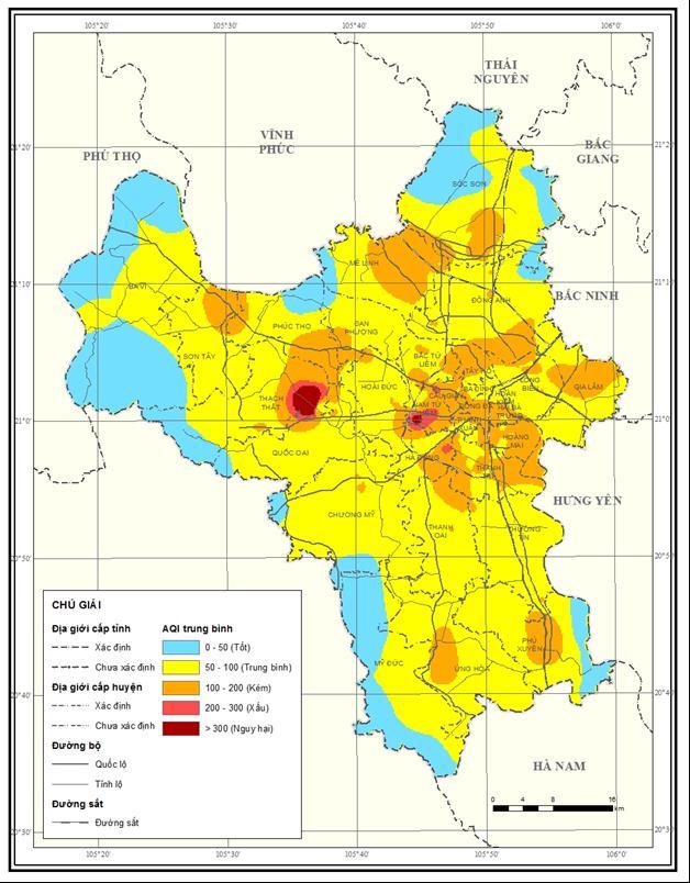 Spatial map of AQI in Hanoi city from 2010 2015