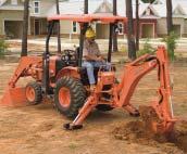 Curved Backhoe Boom The curved boom of the B26 s backhoe helps you to avoid dig area obstacles, such as large rocks, and to achieve maximum digging depth with a minimum trench cut.
