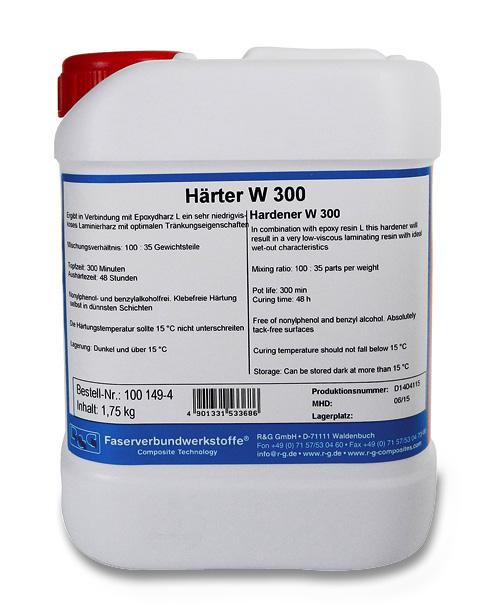 Hardener W 300 Processing time 300 minutes Free of nonylphenol, benzyl alcohol and DETA from 15 C Tack-free curing even of thin layers Highly transparent hardener with extended pot life.