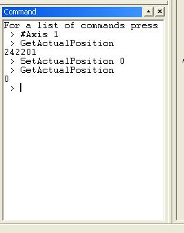 Adjust Position 1 and click Go to move the axis to a good starting position. 3. Use the command line to change the Current Actual Position [counts].