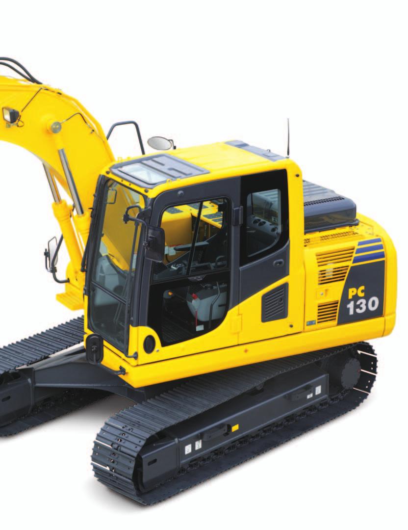 H YDRAULIC E XCAVATOR PC130-8 NET HORSEPOWER 68 kw 92 HP @ 2200 rpm Large Comfortable Cab Low-noise cab Low vibration with viscous cab damper mounting Highly pressurized cab with air conditioner