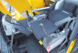 Wide Newly-designed Cab Newly-designed wide spacious cab includes seat with reclining backrest. The seat height and longitudinal inclination are easily adjusted using a pull-up lever.