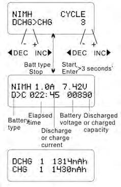 DISCHARGE OF NICD/NIMH BATTERY Discharge of NiCd/NiMH battery Set discharge current on the left and the final voltage on the right. Range of the discharge current is 0.1-5.