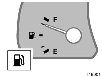 Fuel gauge If the fuel tank is completely empty, the malfunction indicator lamp comes on. Fill the fuel tank immediately. The indicator lamp goes off after driving several times.