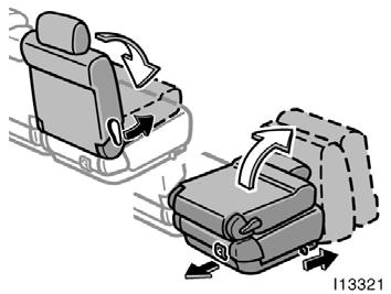 Adjusting second seats SEATBACK ANGLE ADJUSTING LEVER Lean forward and pull the lever toward you. Then lean back to the desired angle and release the lever.