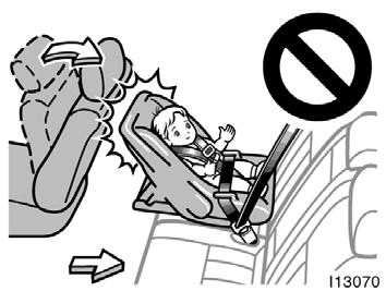 Do not put a rear facing child restraint system on the second (or third) seat if it interferes with the lock