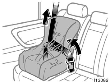 3. While pressing the convertible seat firmly against the seat cushion and seatback, let the shoulder belt retract as far as it will go