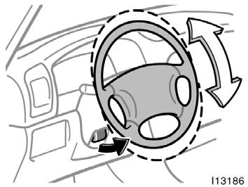 Manual tilt steering wheel Power tilt and telescopic steering wheel To change the steering wheel angle, hold the steering wheel, pull up the lock release lever, tilt the steering wheel to the desired