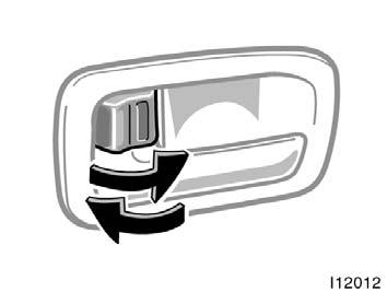 LOCKING AND UNLOCKING WITH INSIDE LOCK KNOB Move the lock knob. To lock: Push the knob forward. To unlock: Pull the knob backward.