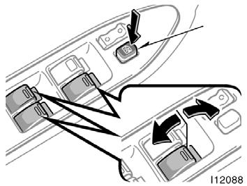 OPERATING THE DRIVER S WINDOW Use the switch on the driver s door. Normal operation: The window moves as long as you hold the switch. To open: Lightly push down the switch.