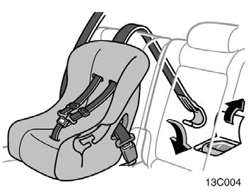 Installation with child restraint lower anchorages 13C004 13C005 13C006 2. Fix the child restraint system with the seat belt. 3.