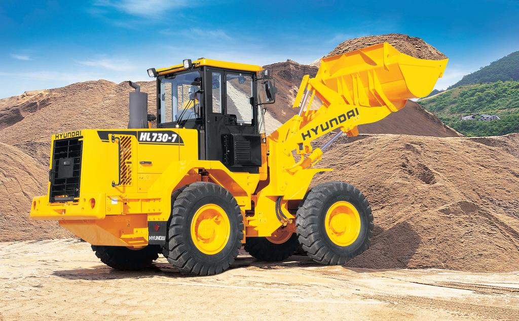 Hardworking Hyundai Loaders Meet the new generation wheel loader in Hyundai. The HL730-7 will give you the satisfaction in higher power, lower fuel consumption, more comfort and lower emission.