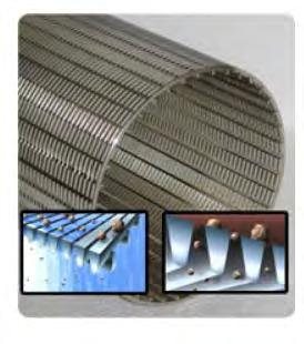 Wedge wire screen Wedge-shaped wire screen design provides maximum open intake area.