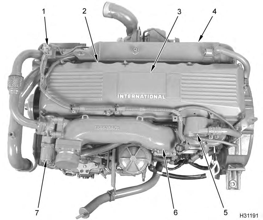 12 ENGINE SYSTEMS Engine Component Locations Figure 4 Component location top 1. Exhaust Back Pressure (EBP) sensor 2.